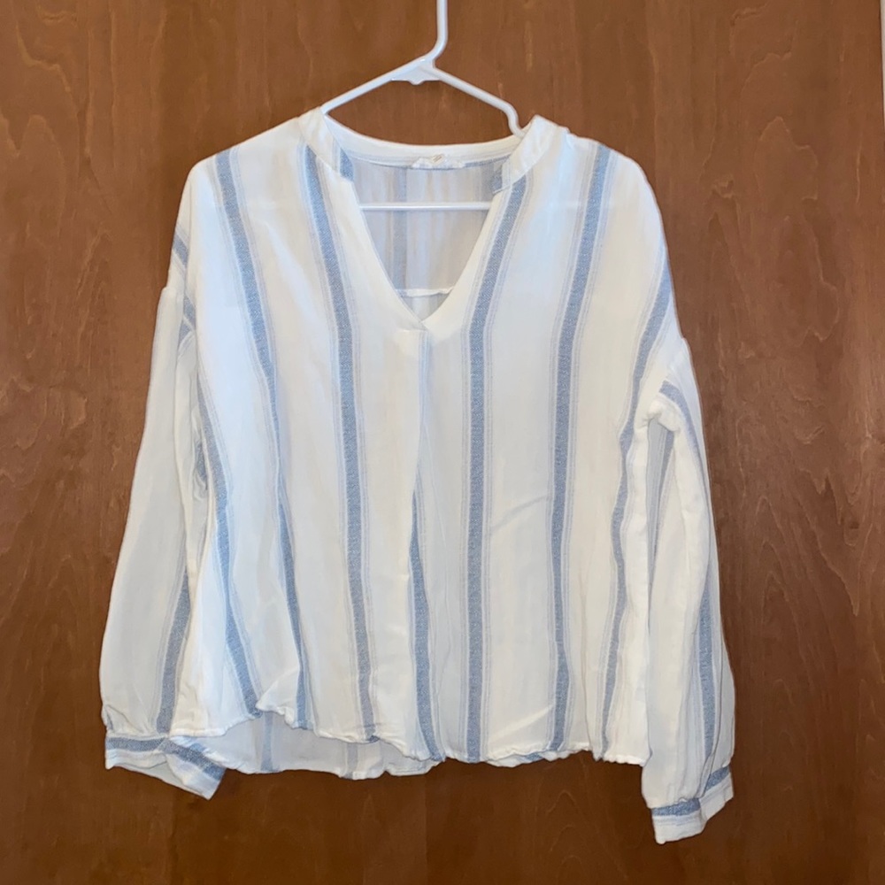 White and blue striped blouse